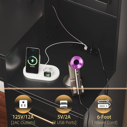 Makeup Desk: Black Vanity with Mirror, Lights & USB Charging