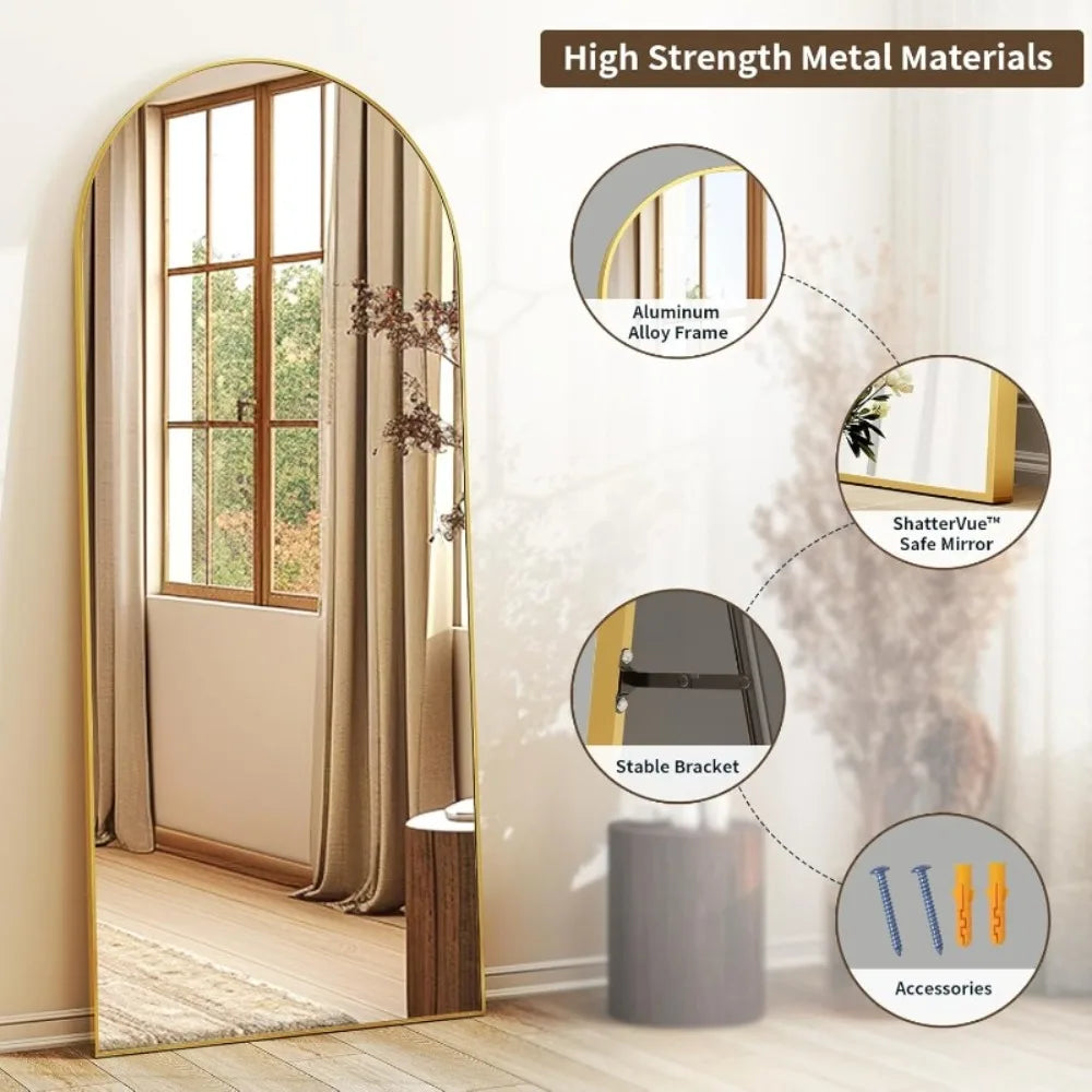 Full Length Arched Mirror - Aluminum Frame, Versatile Mounting
